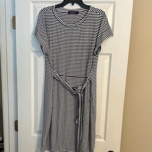 Navy and White Striped Midi Dress
